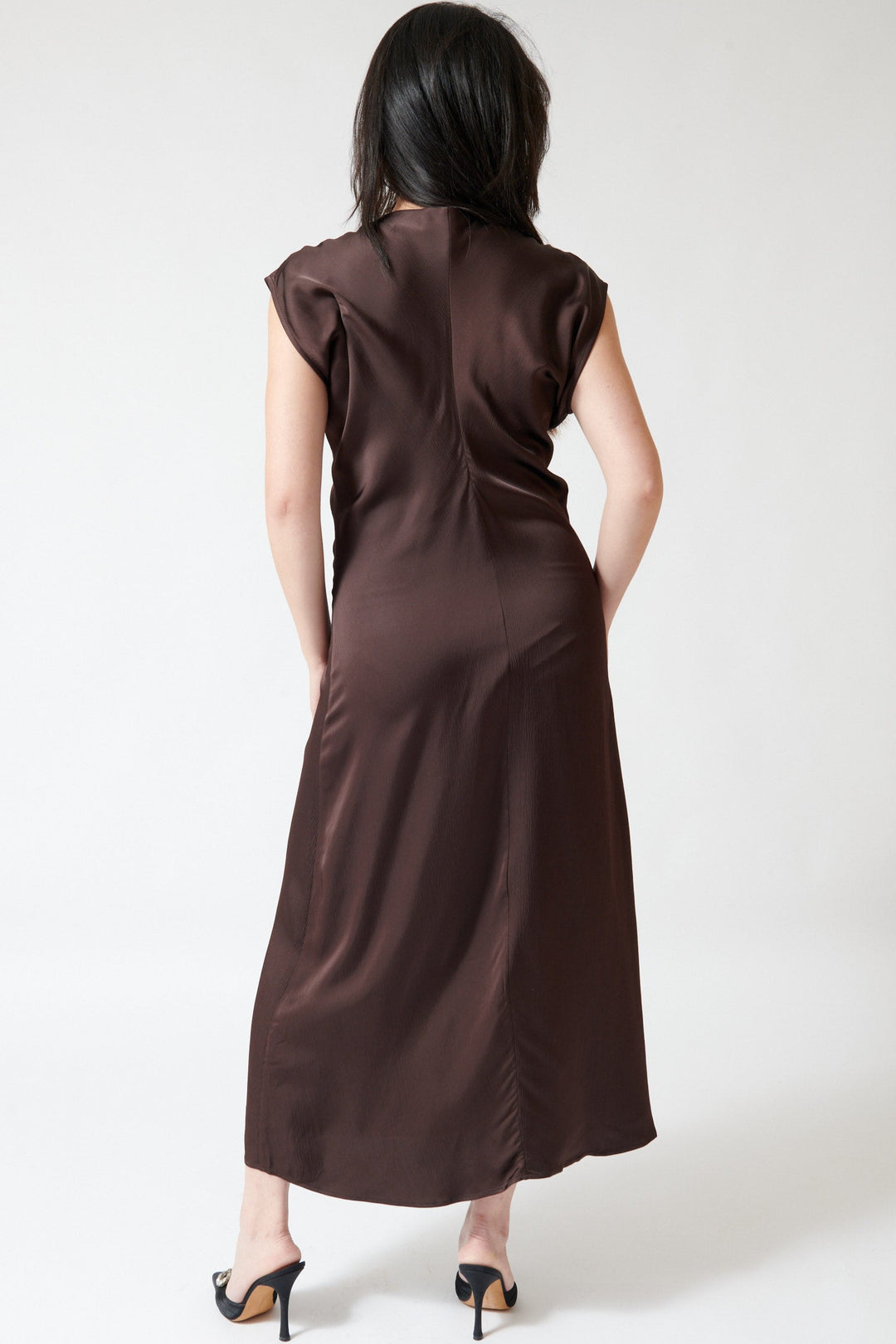 Angela wearing Apiece Apart Monde Drape Bias Maxi rear view