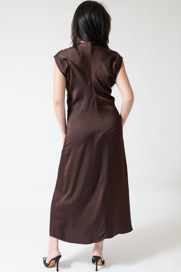 Angela wearing Apiece Apart Monde Drape Bias Maxi rear view