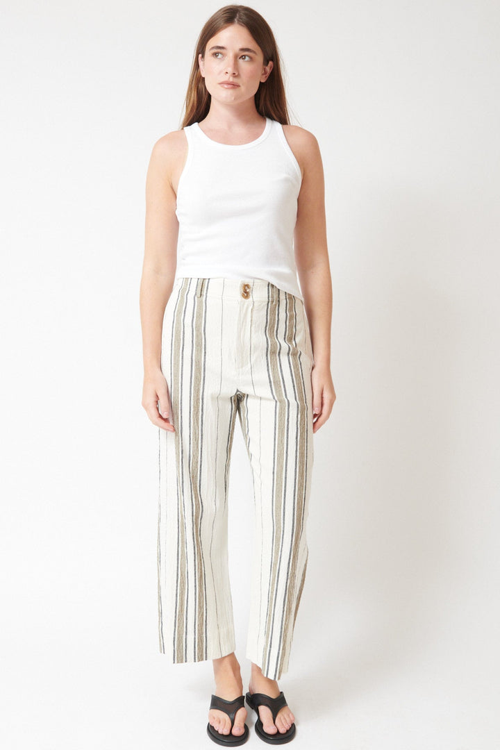 Julia wearing Apiece Apart Stripe Merida Pant front view