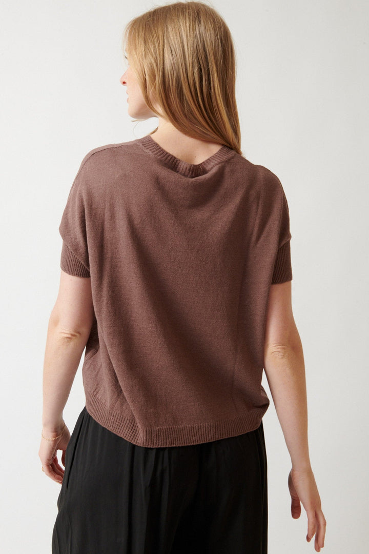 Madi wearing Base Linen Cotton Round Neck Top rear view