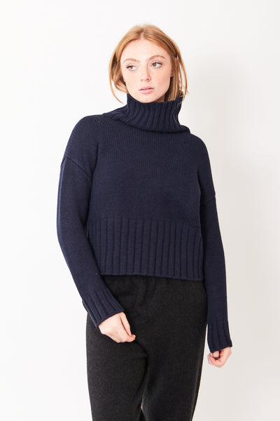 Base Alternating Rib T Neck Sweater modeled from the front