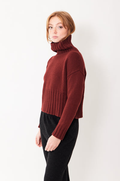 Base Alternating Rib T Neck Sweater modeled from the front