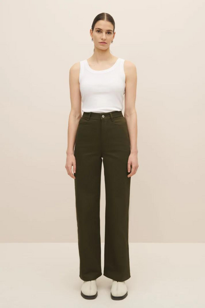 Model wearing Kowtow Straight Leg Jeans front view