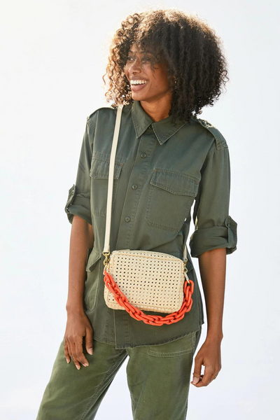 Model wearing Clare V. Midi Sac front view