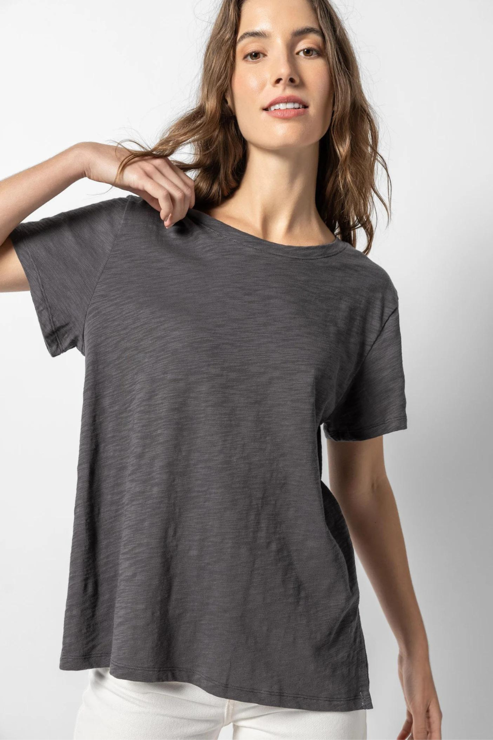 Model wearing Lilla P Oversized Boyfriend Tee front view