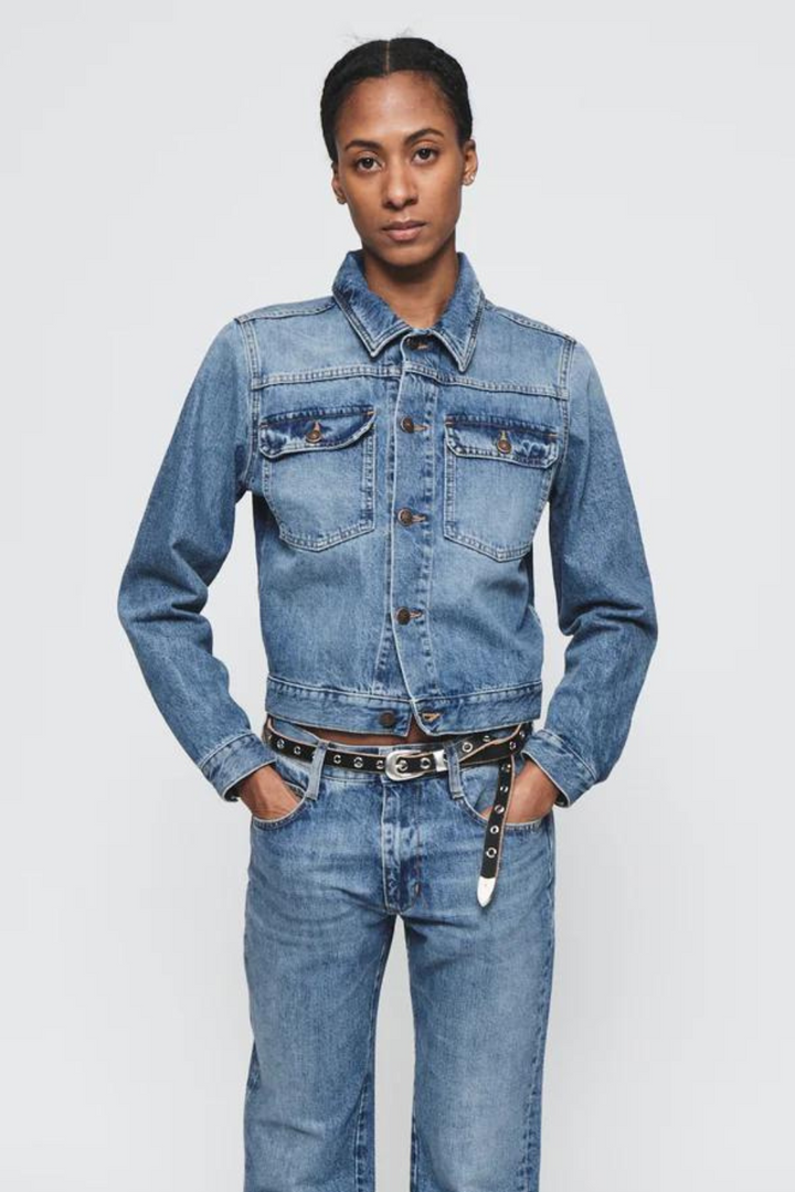 Model wearing 6397 Shrunken Jacket front view
