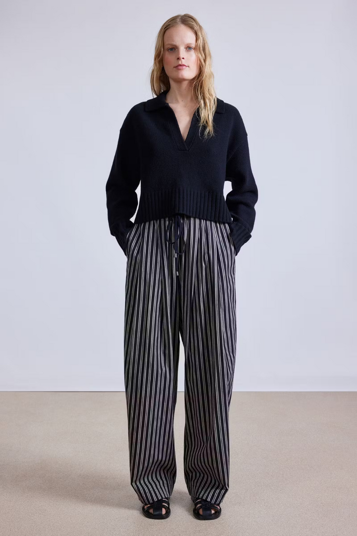 Model wearing Apiece Apart Manu Drawstring Pant front view
