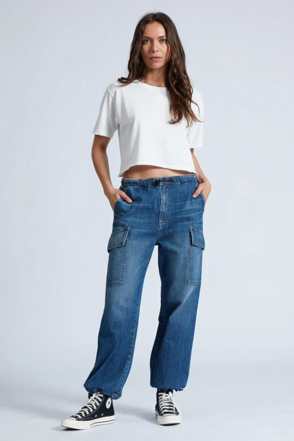 Model wearing ASKK NY Parachute Pant front view