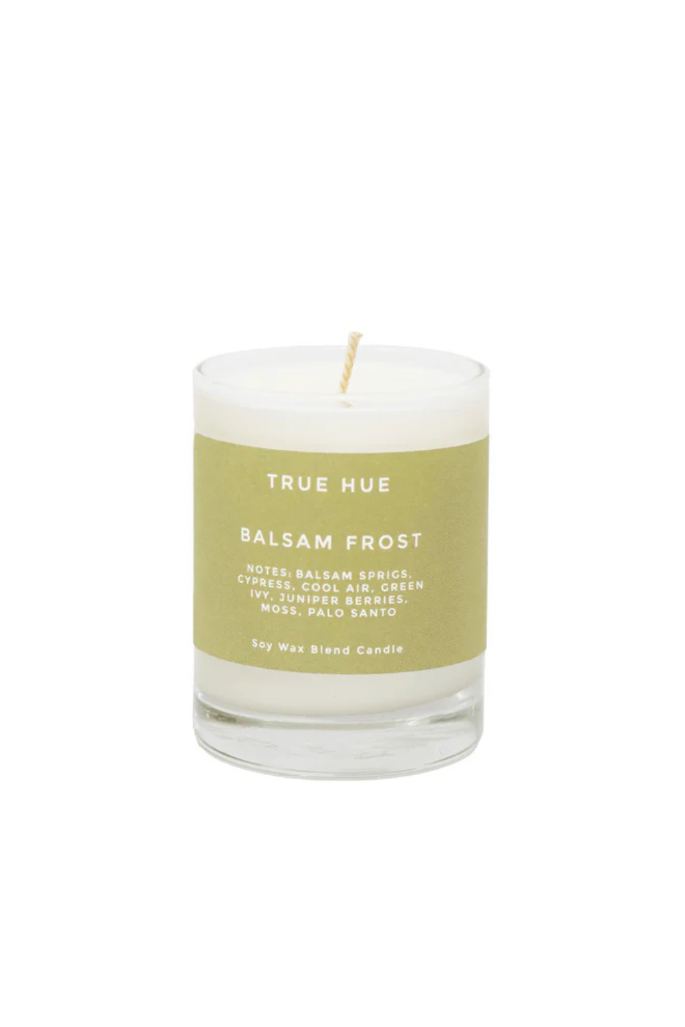 Front view True Hue Soy Wax Blend Mini Candle balsam frost