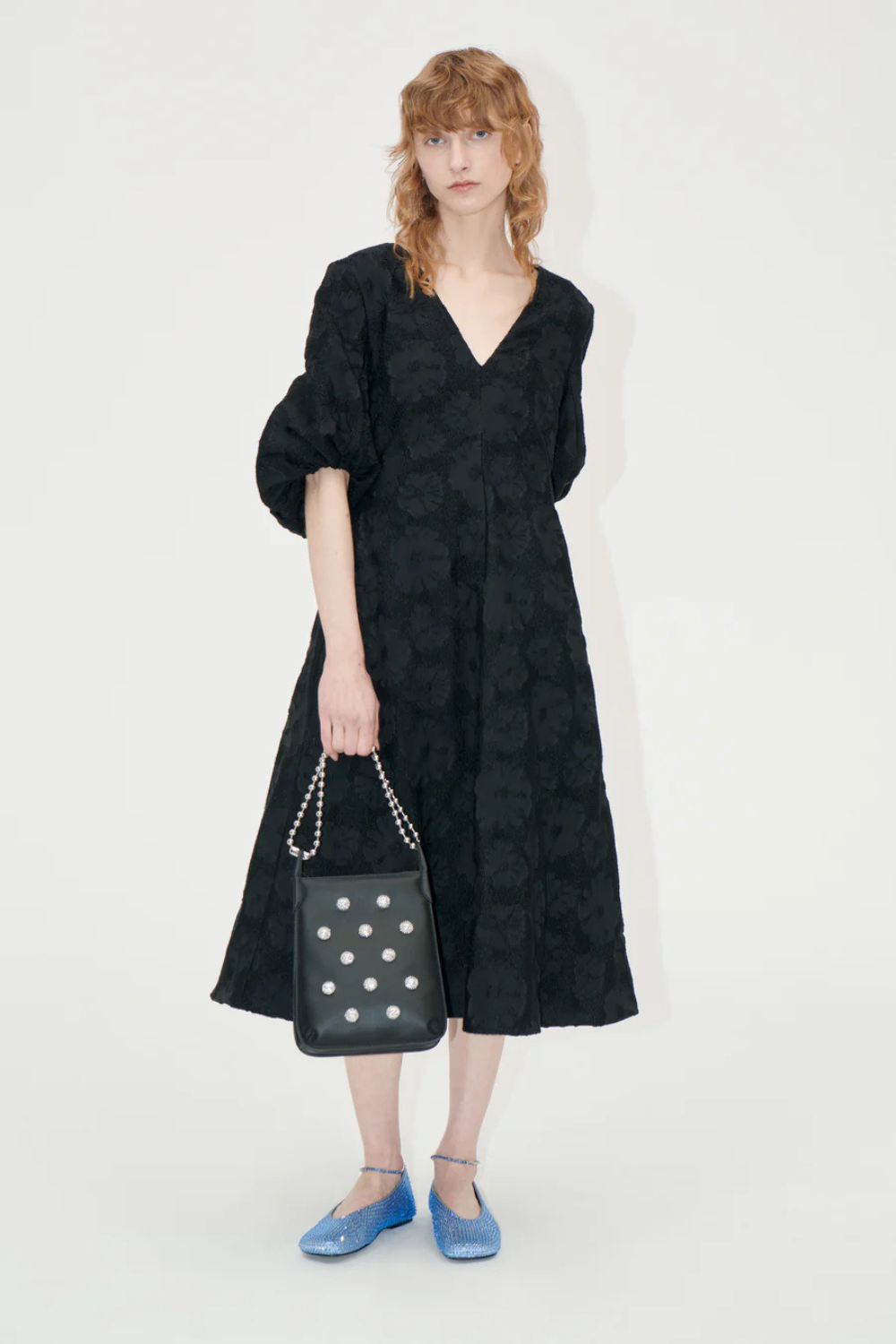Model wearing Stine Goya Volume Mid Sleeves Midi Dress front view