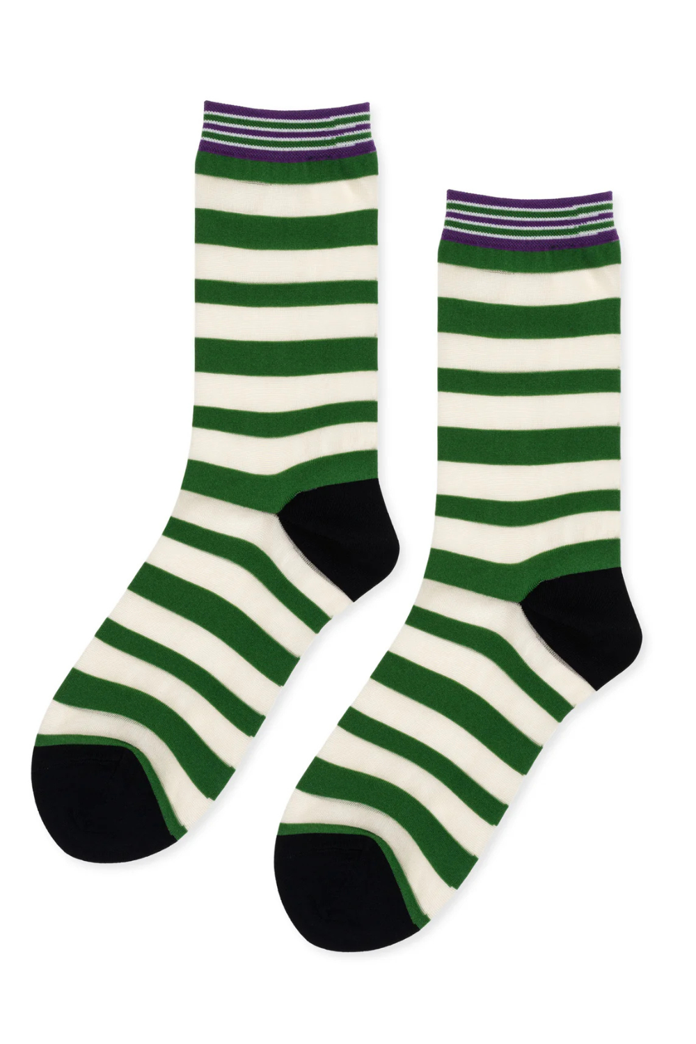 Flat lay of Beatrice Stripe Sheer Crew Green 