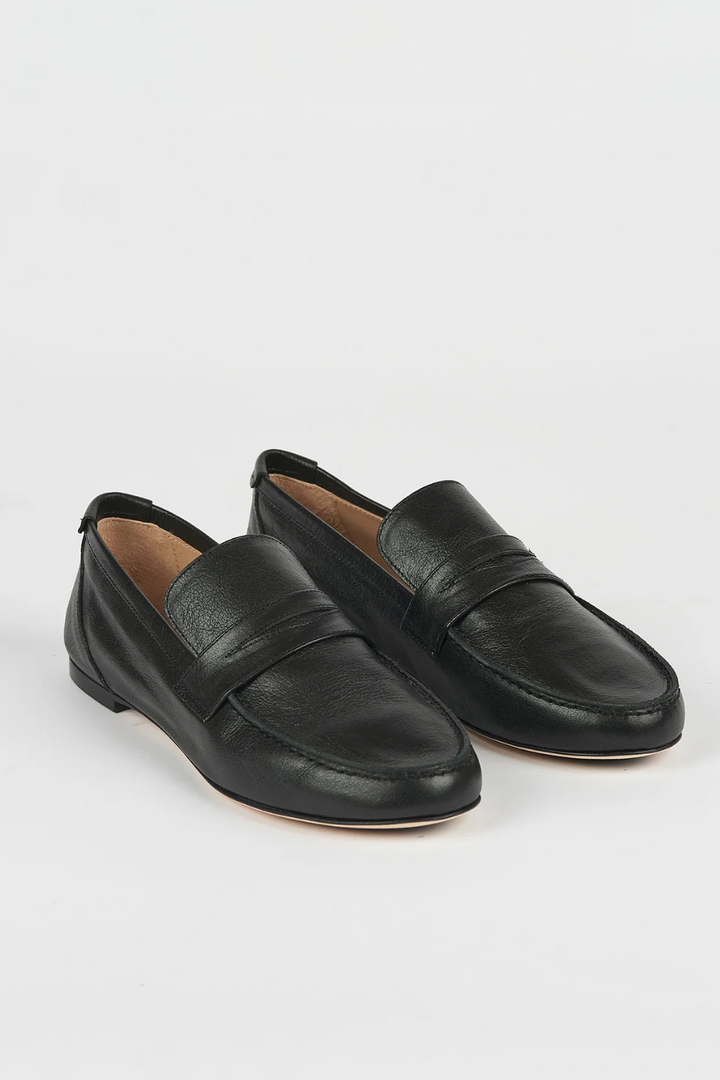 Flat lay of Jamie Haller The Penny Loafer In Leather front view