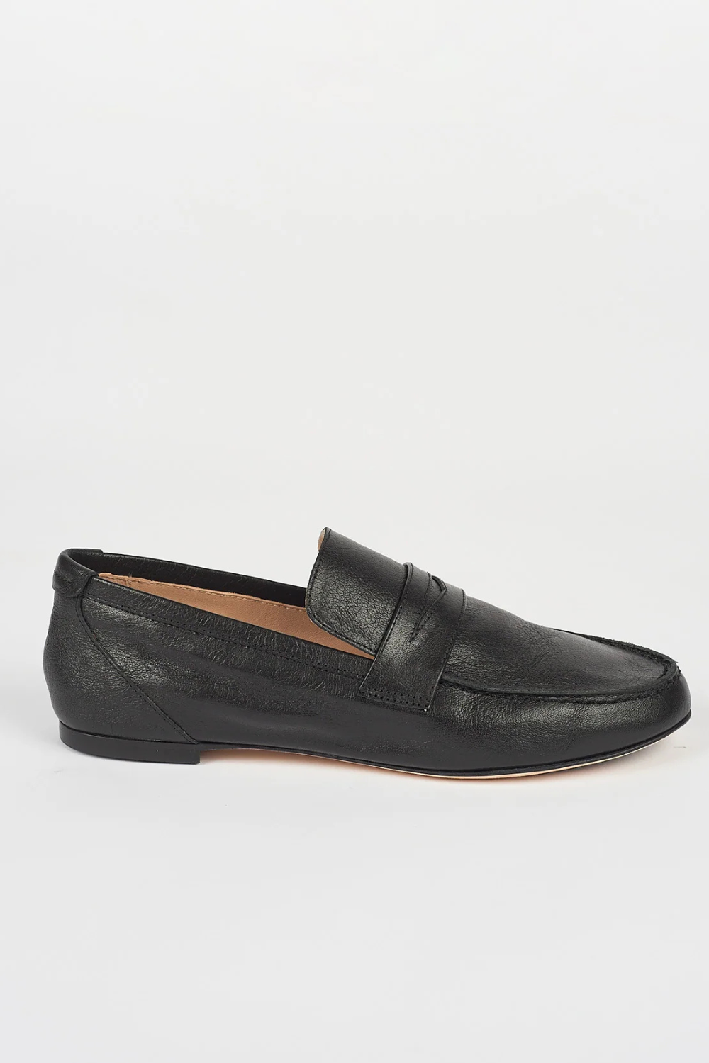 Flat lay of Jamie Haller The Penny Loafer In Leather side view