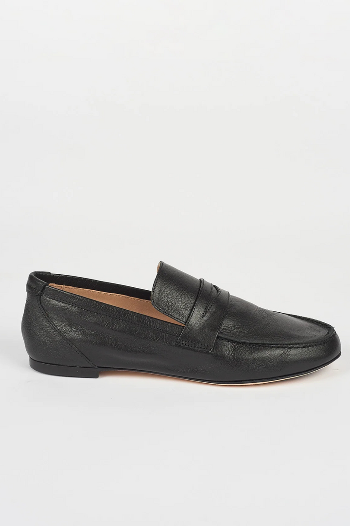 Flat lay of Jamie Haller The Penny Loafer In Leather side view