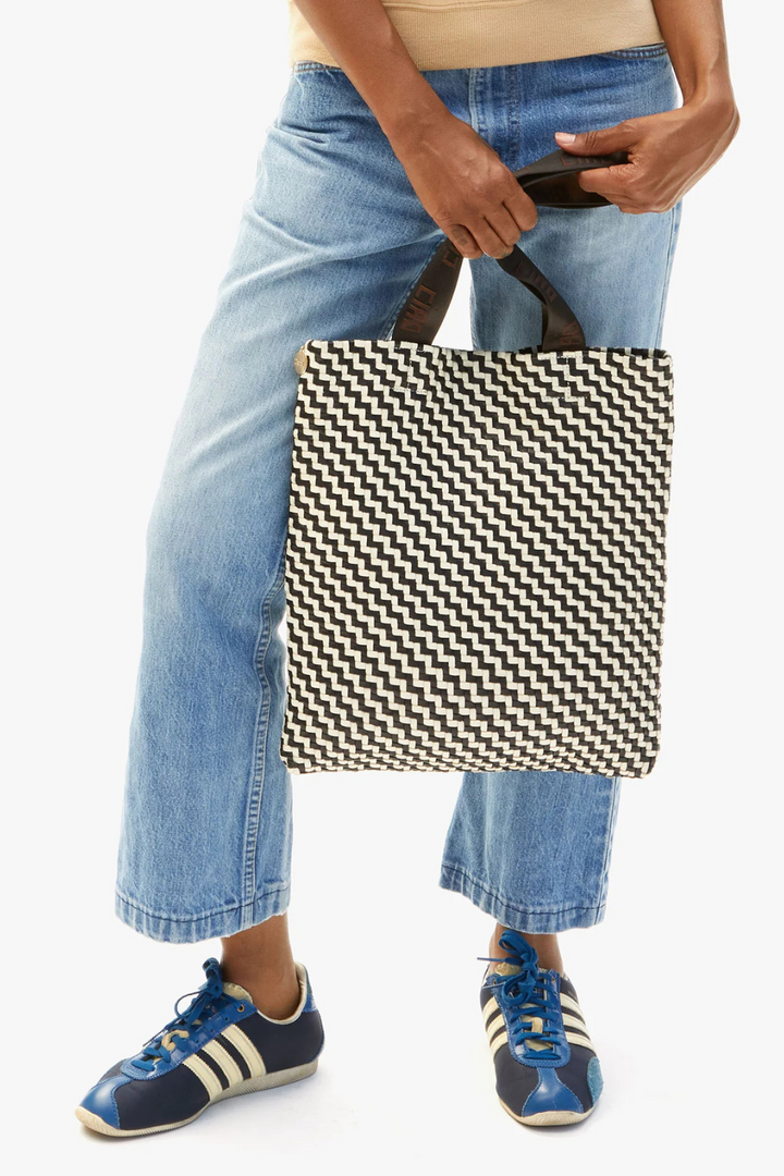 Model wearing Clare V. Carryall front view 