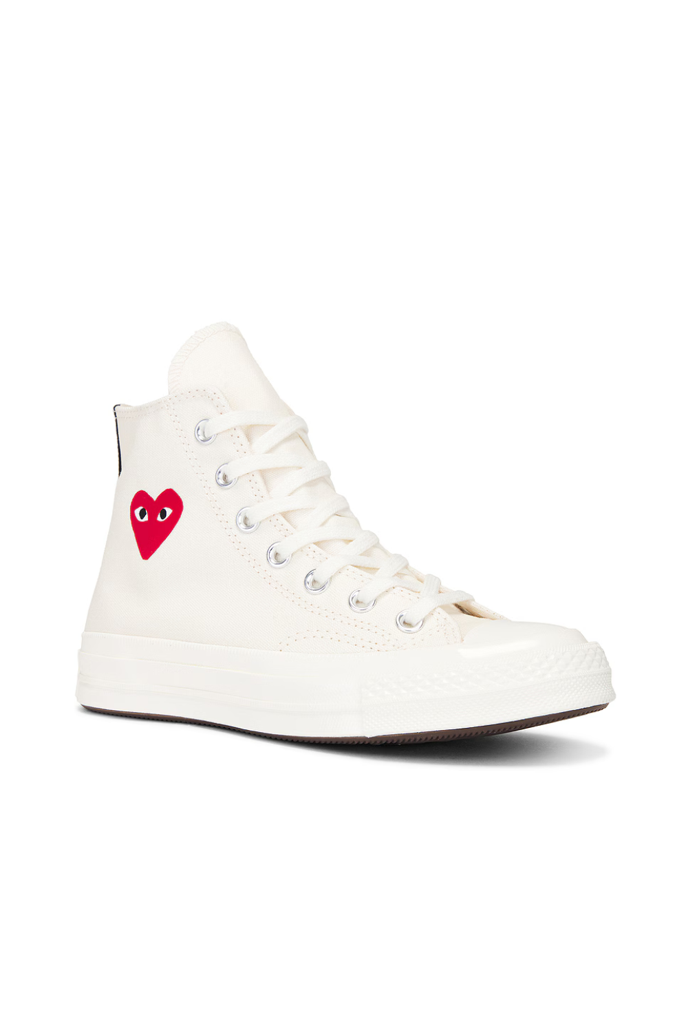 Flat lay of Comme des Garçons PLAY High Top side/front view