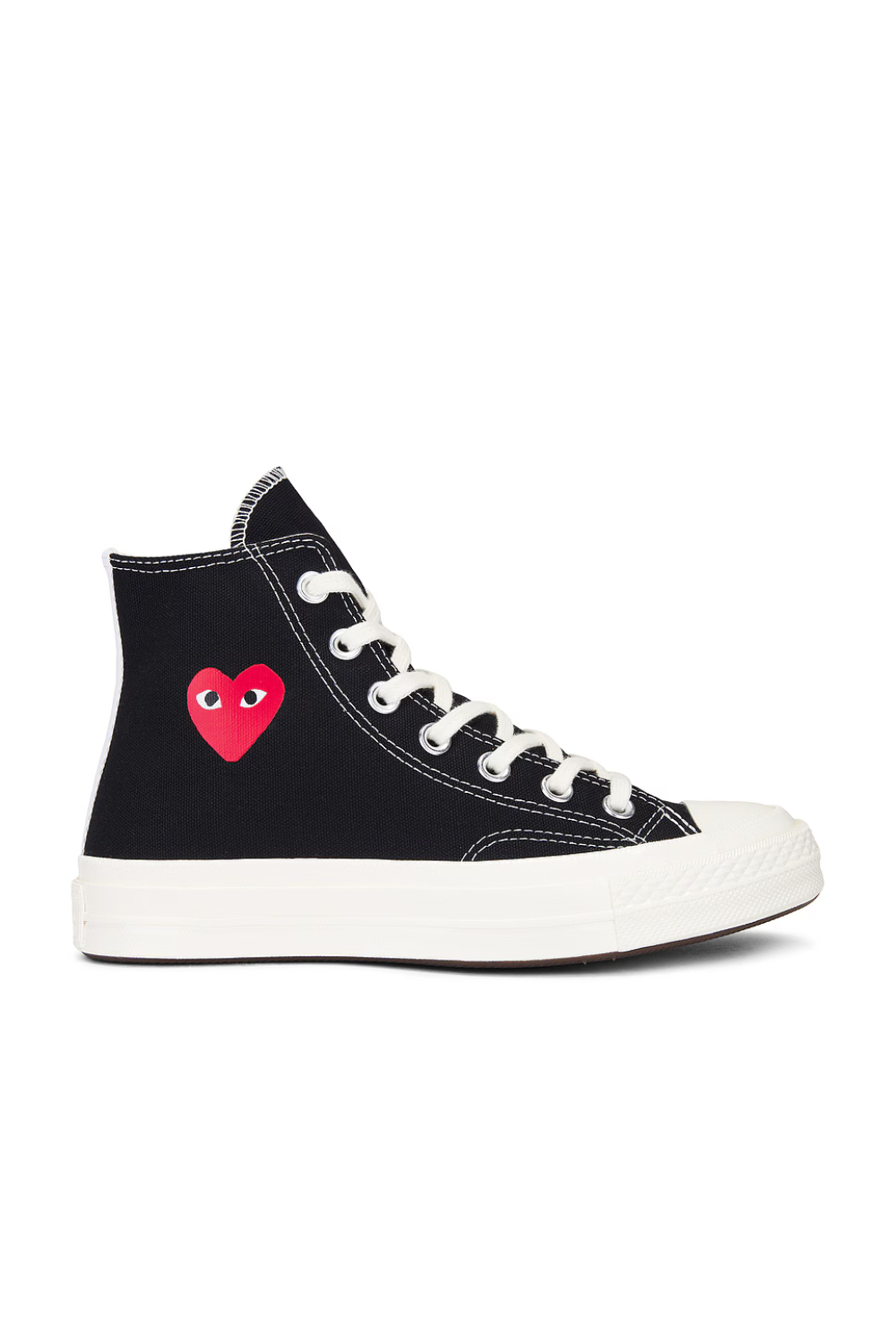 Flat lay of Comme des Garçons PLAY High Top side view