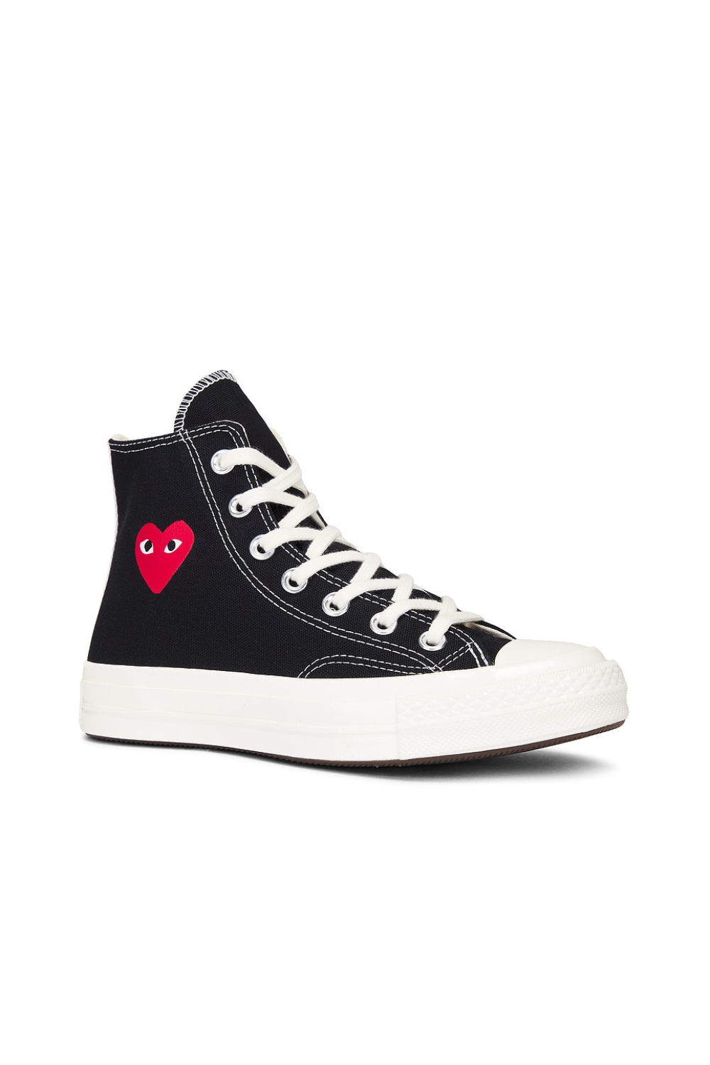 Flat lay of Comme des Garçons PLAY High Top side/front view