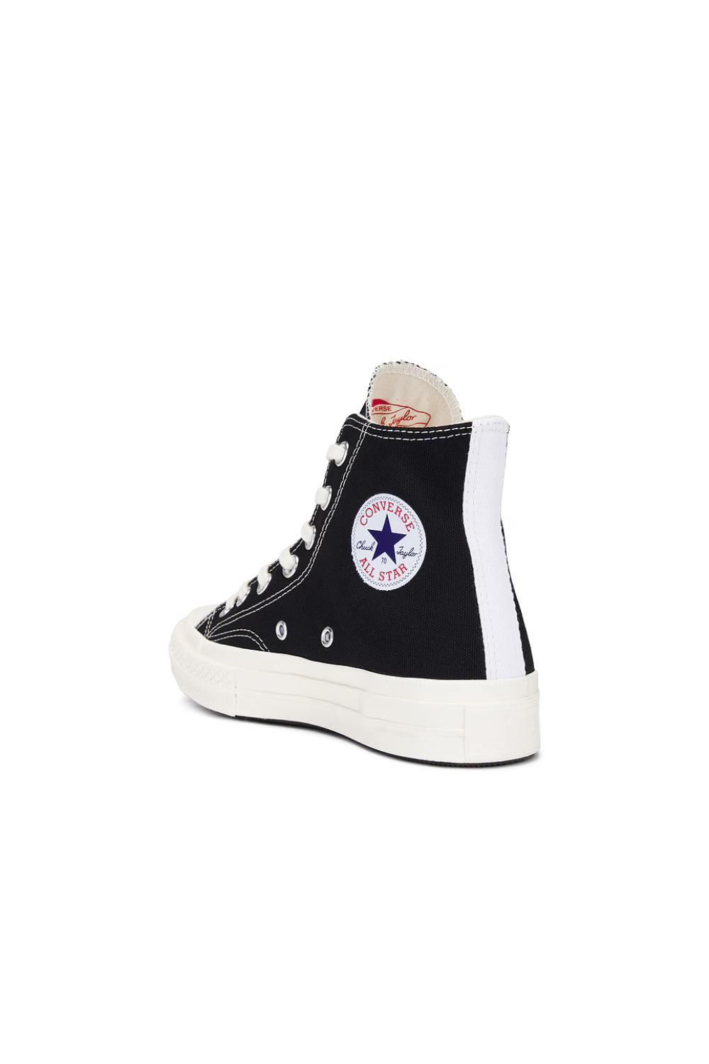 Flat lay of Comme des Garçons PLAY High Top rear view