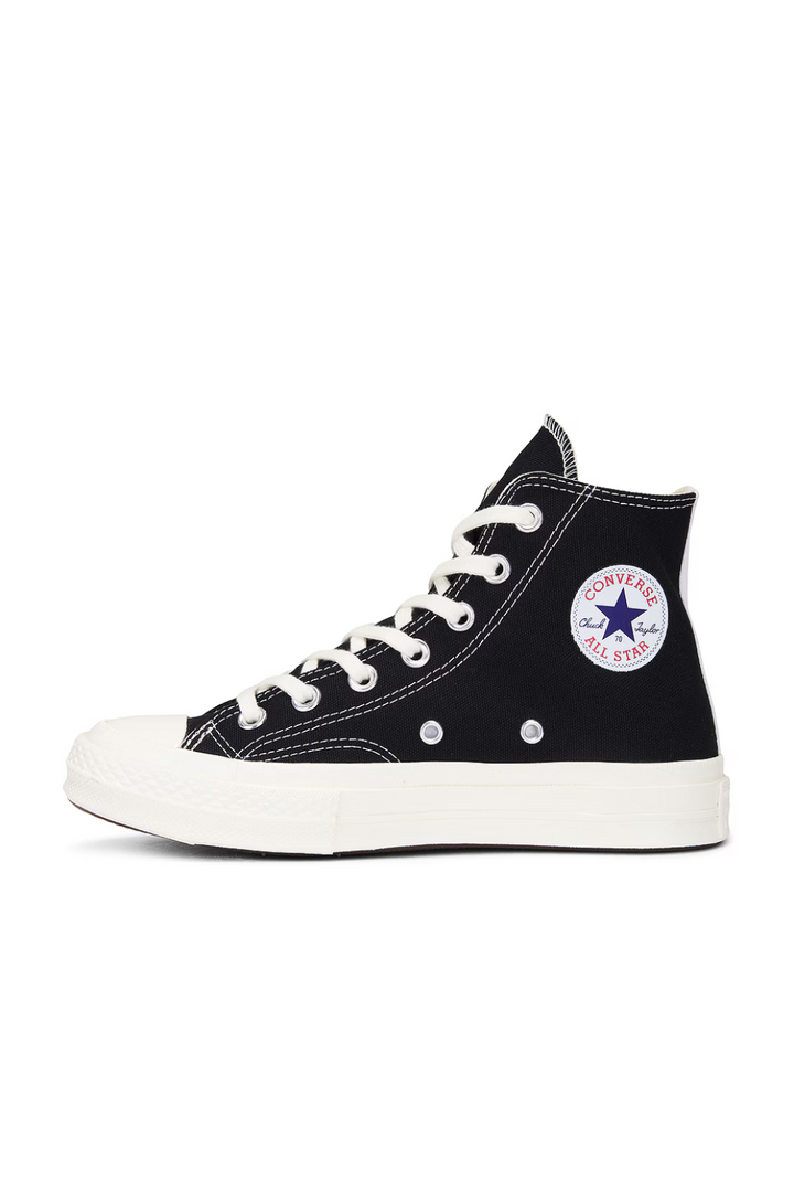 Flat lay of Comme des Garçons PLAY High Top side view