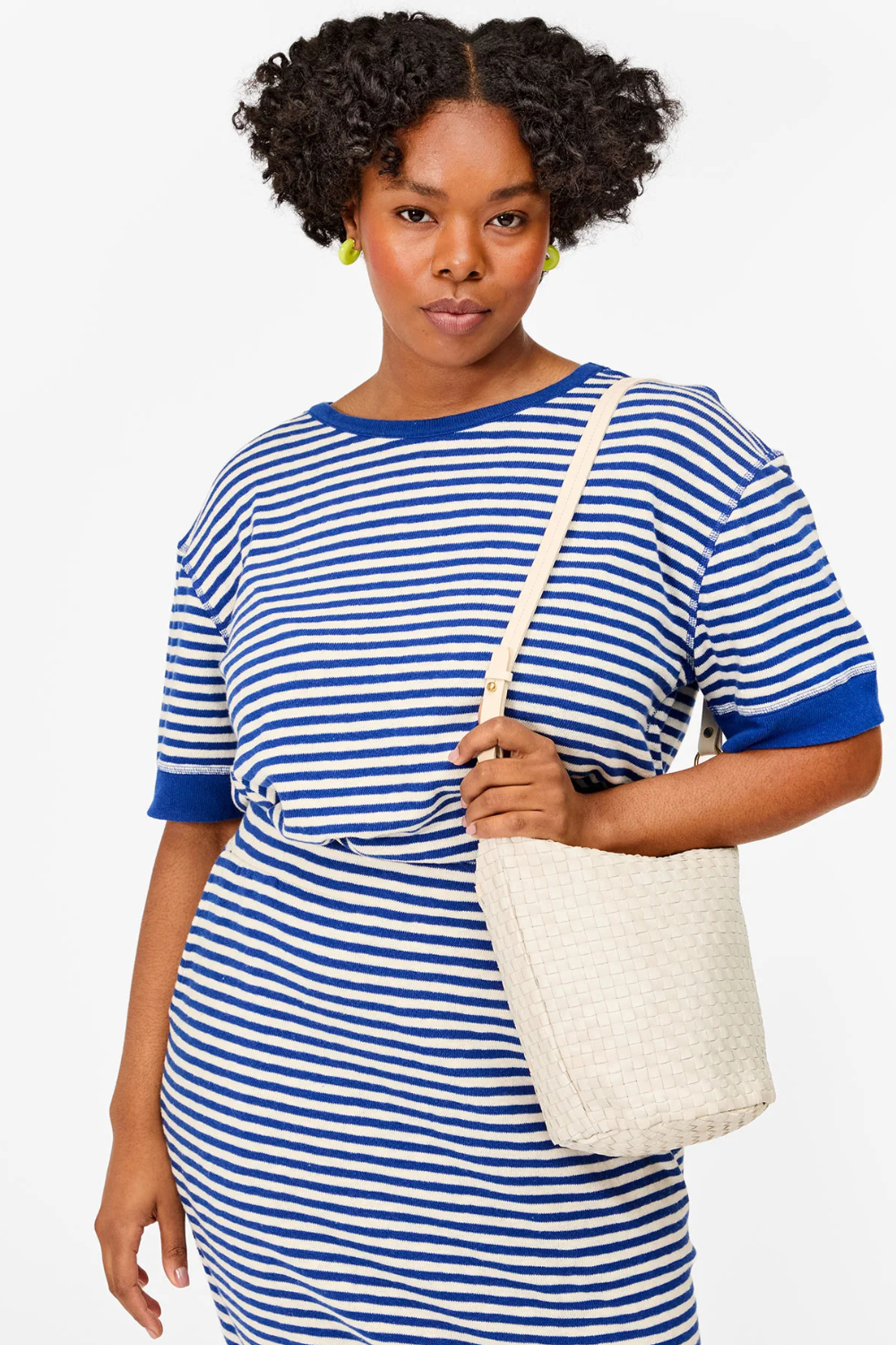 Model wearing Clare V. Petite Jeanne front view