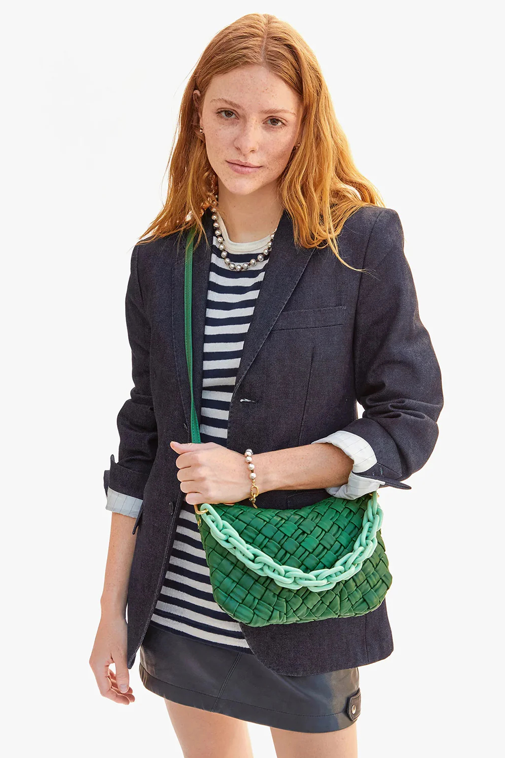 Model wearing Clare V. Shortie Strap front view