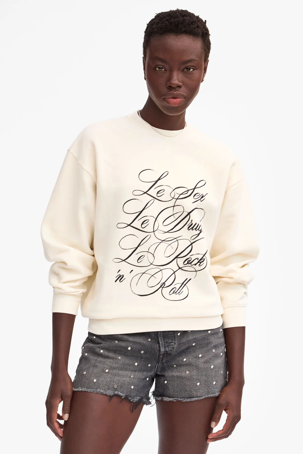 Model wearing Clare V. Oversized Sweatshirt front view