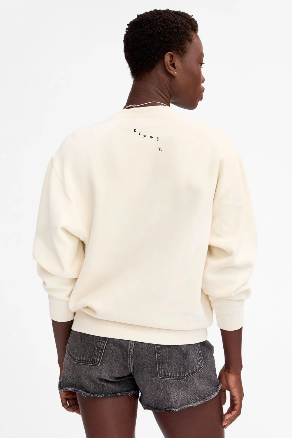 Model wearing Clare V. Oversized Sweatshirt rear view