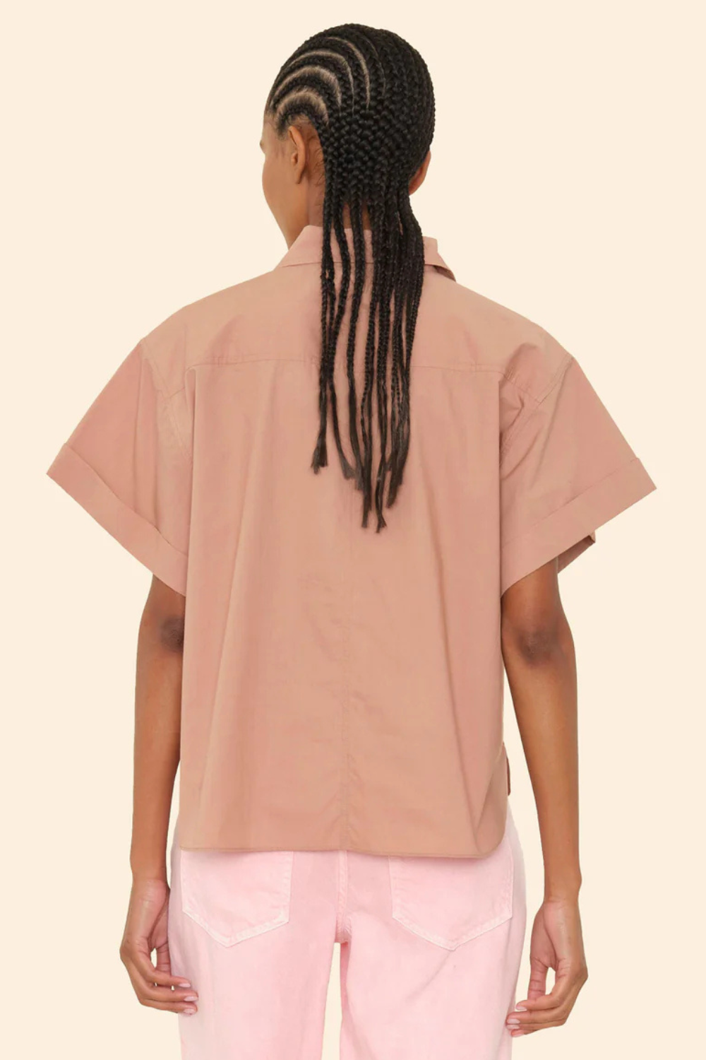 Model wearing Xirena Drake Shirt rear view