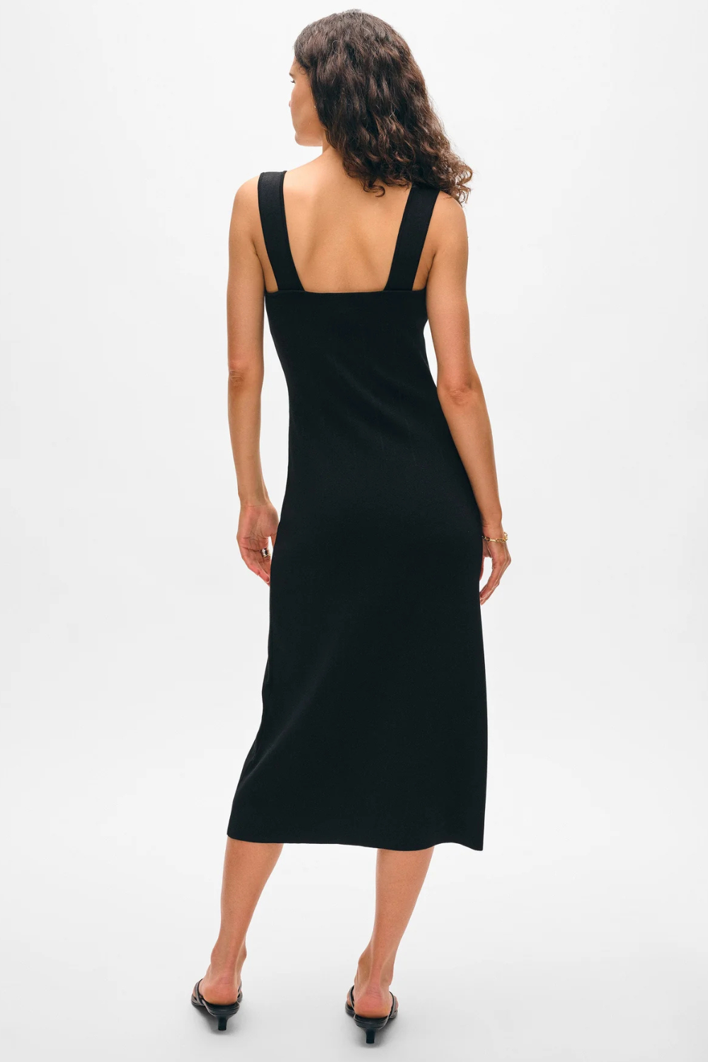 Model wearing White + Warren Paperfine Midi Dress rear view