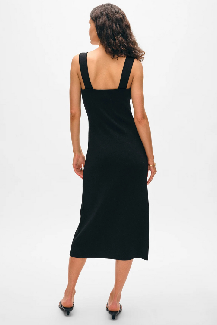Model wearing White + Warren Paperfine Midi Dress rear view