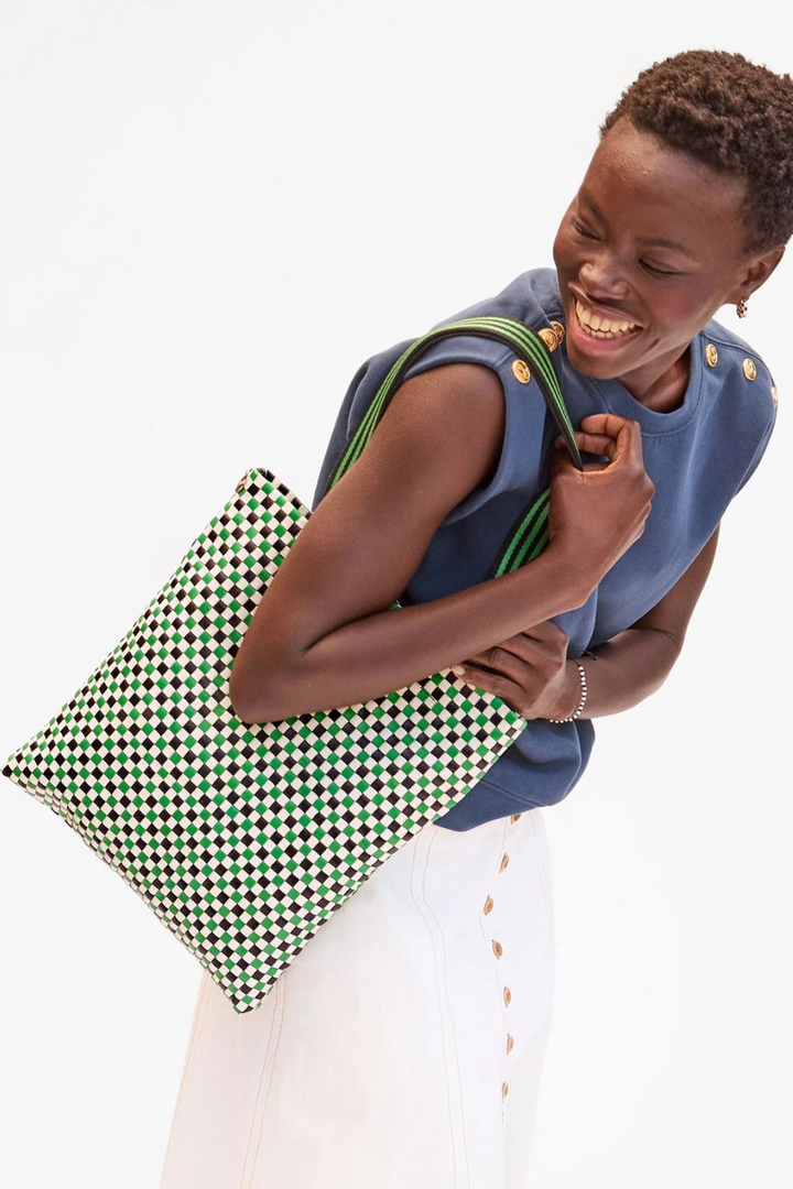 Model wearing Clare V. Carryall front view