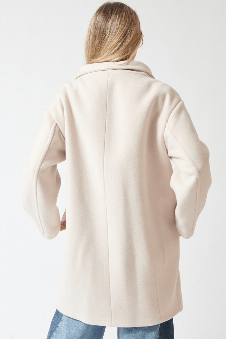 Mari wearing Peserico Double Cashmere Wool Double Breast Coat rear view