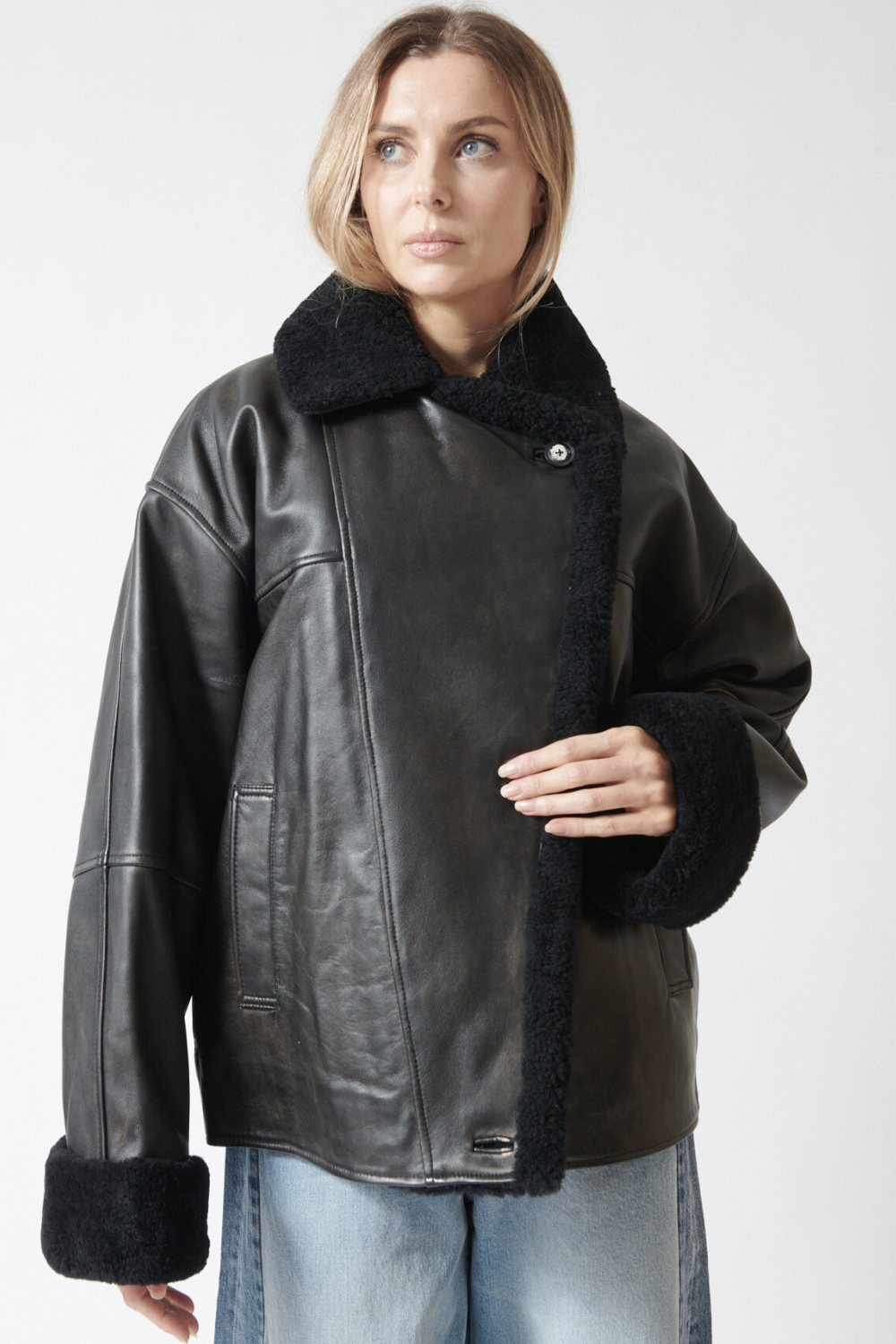 Mari wearing The Garment Val D Aviator front view