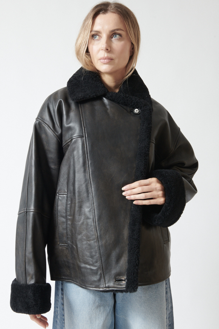 Mari wearing The Garment Val D Aviator front view