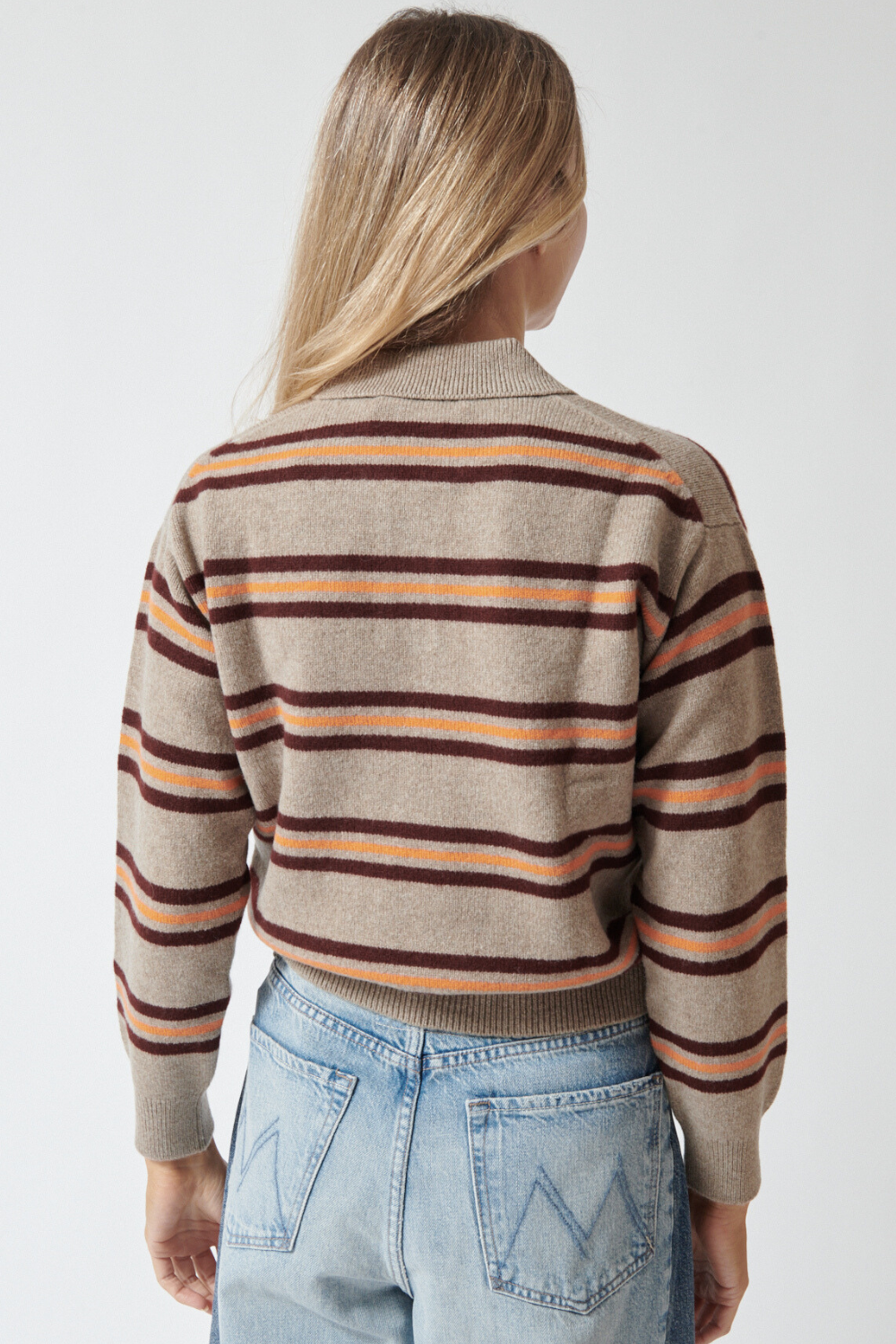 Mari wearing &Daughter Edith Stripe Polo Shirt rear view
