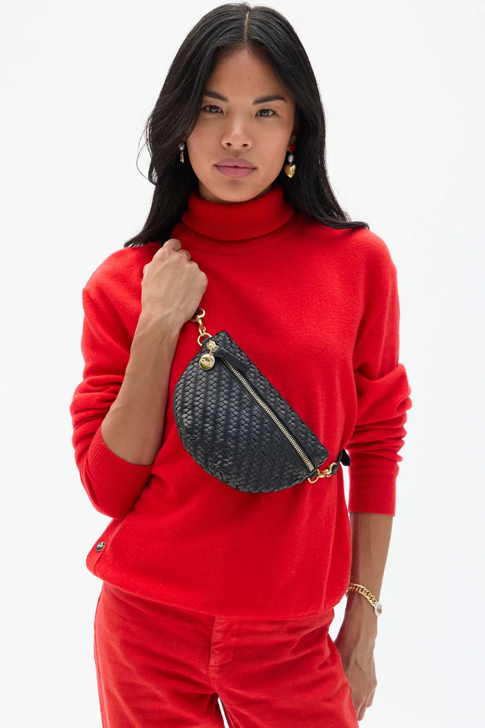 Model wearing Clare V. Petite Fanny front view