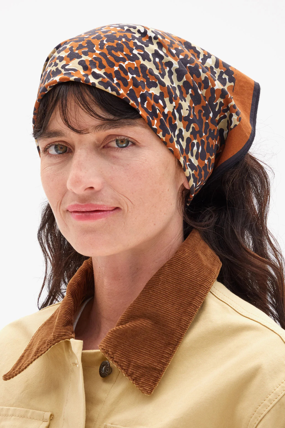 Model wearing Clare V. Bandana front view