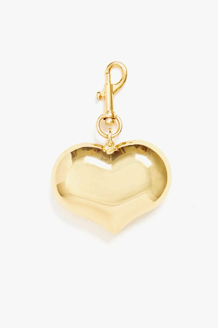 Flat lay of Clare V. Grand Mylar Heart Fob front view