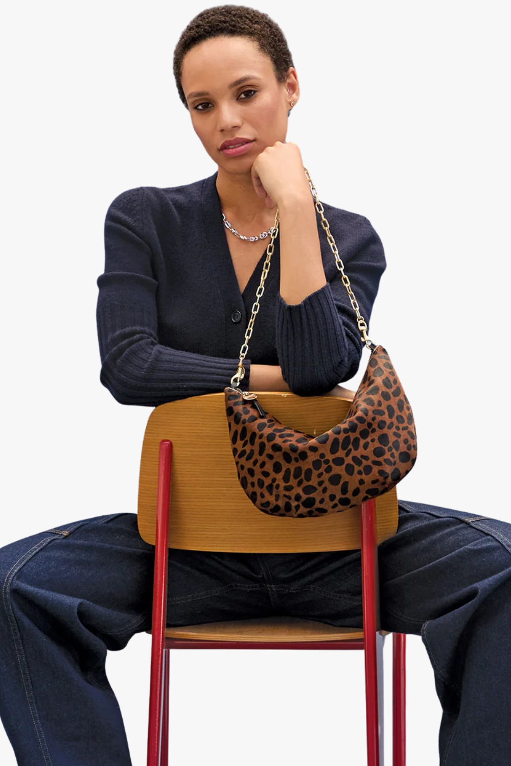 Model wearing Clare V. Lune Bag front view