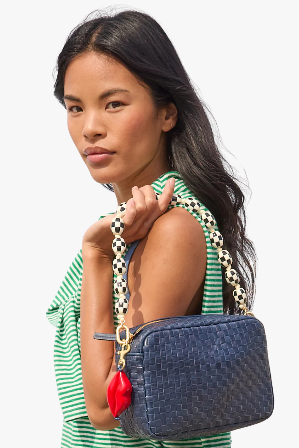 Model wearing Clare V. Shortie Strap front view