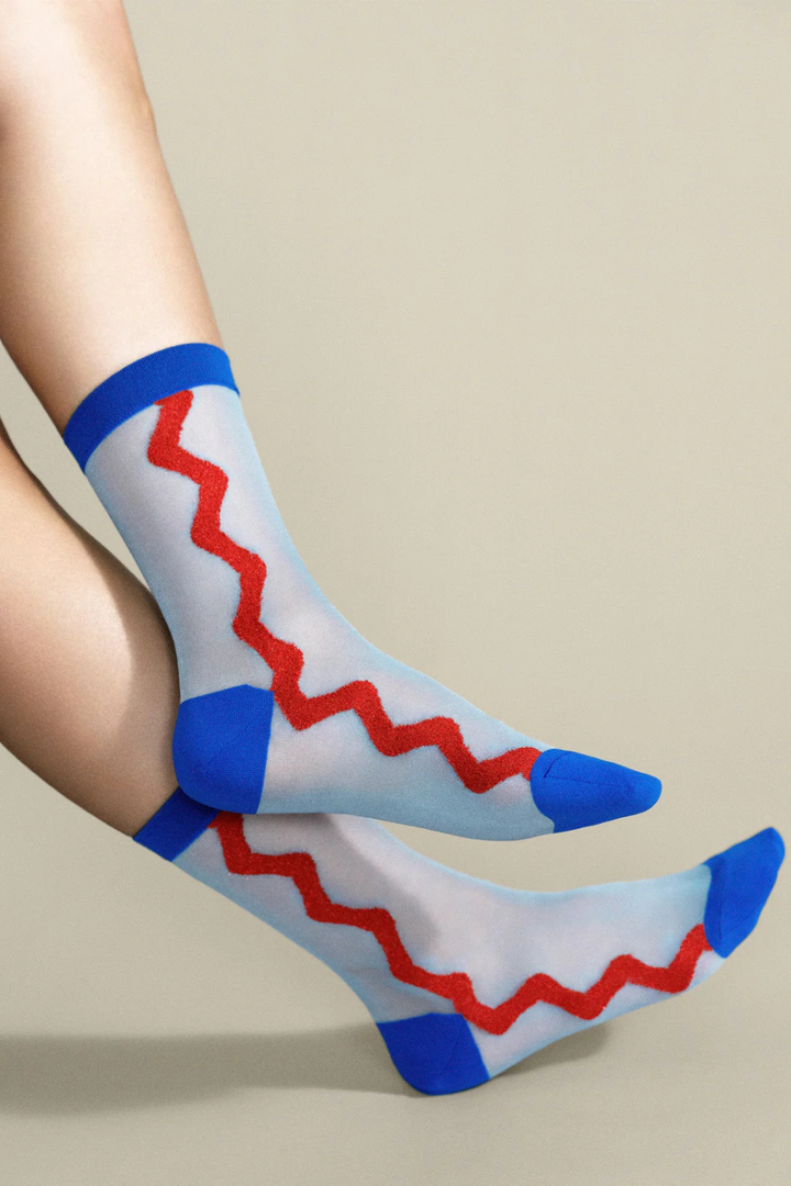 Model wearing Hansel From Basel Zig Zag Sheer Crew front view