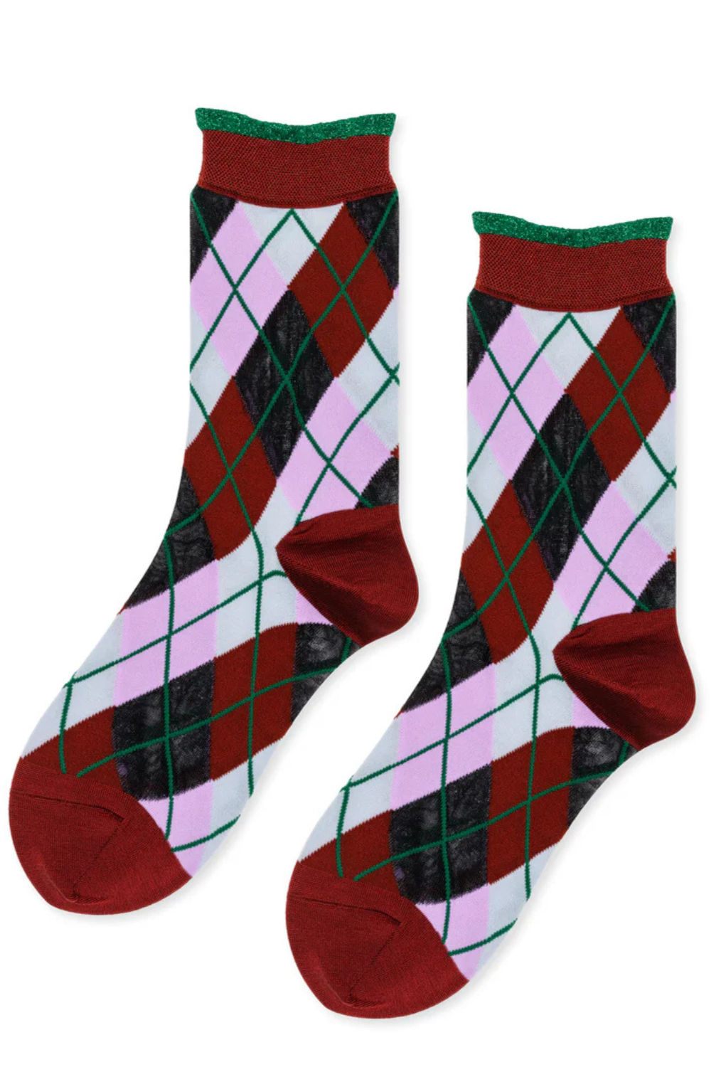 Flat lay of Hansel From Basel Argyle Sheer Crew front view