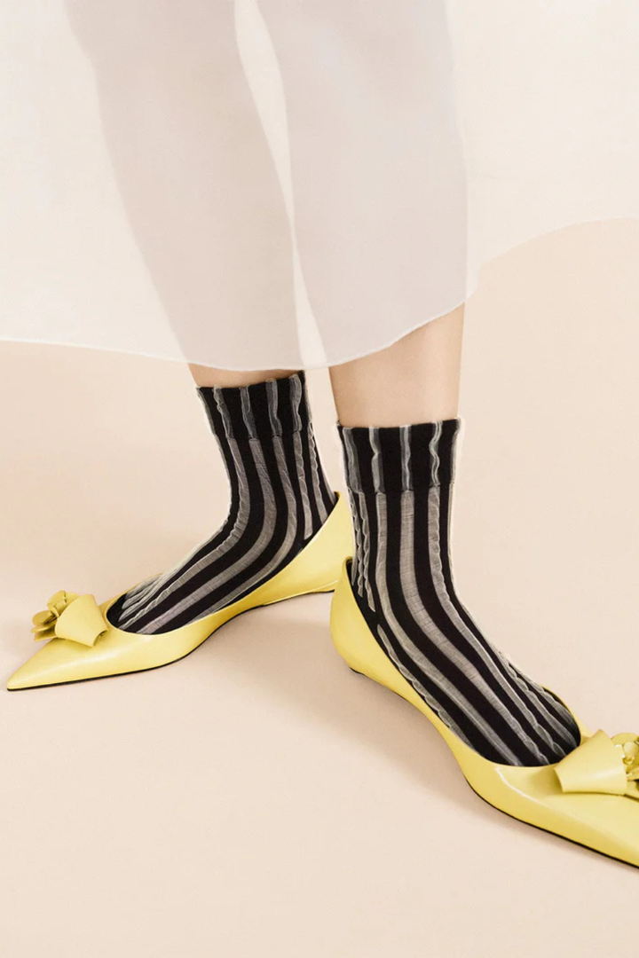 Model wearing Hansel From Basel Mykonos Sheer Short Crew front view