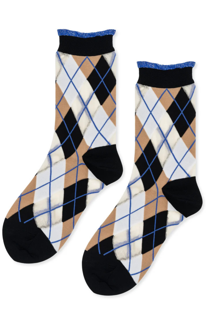 Flat lay of Hansel From Basel Argyle Sheer Crew front view