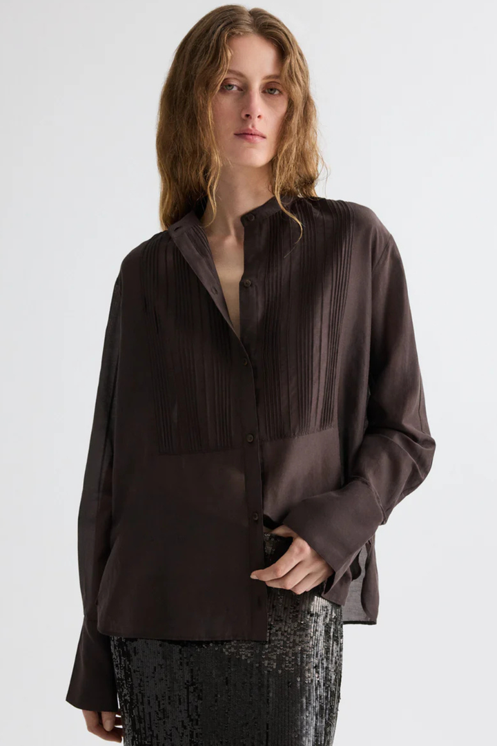 Model wearing TWP The Night Before Blouse front view