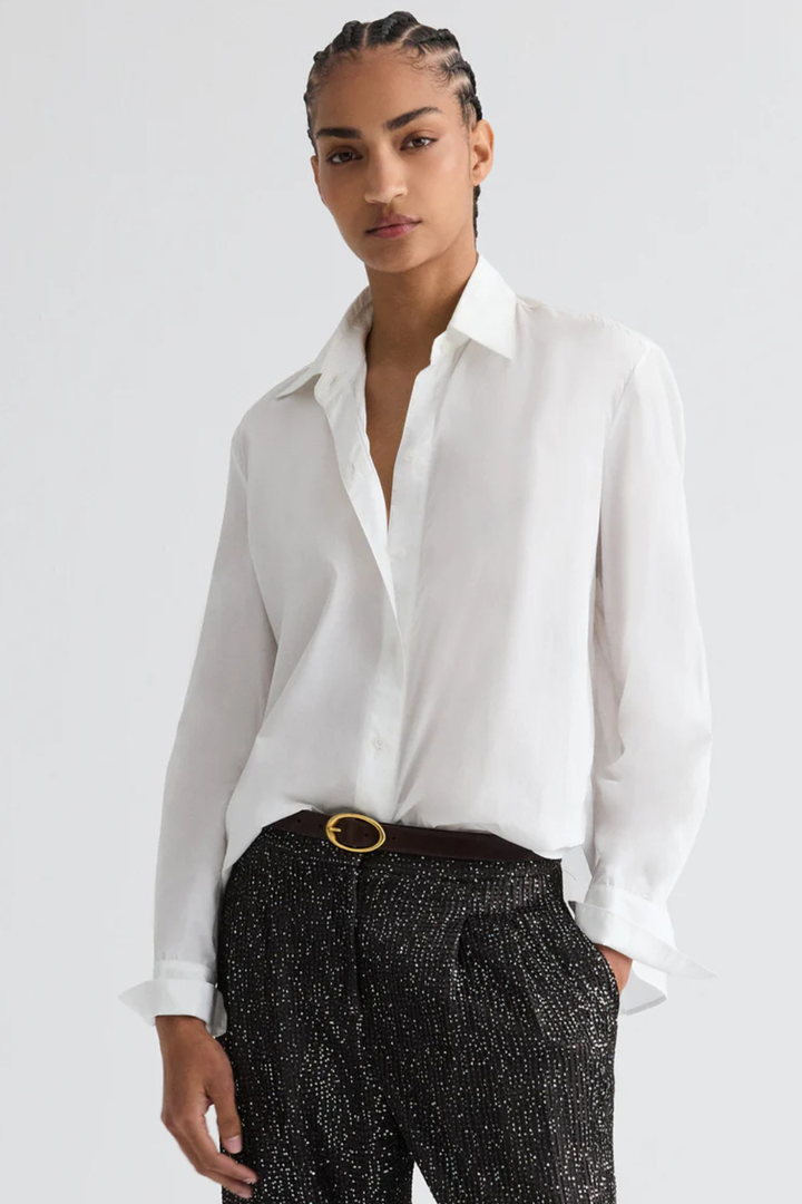 Model wearing TWP Possetti Blouse front view