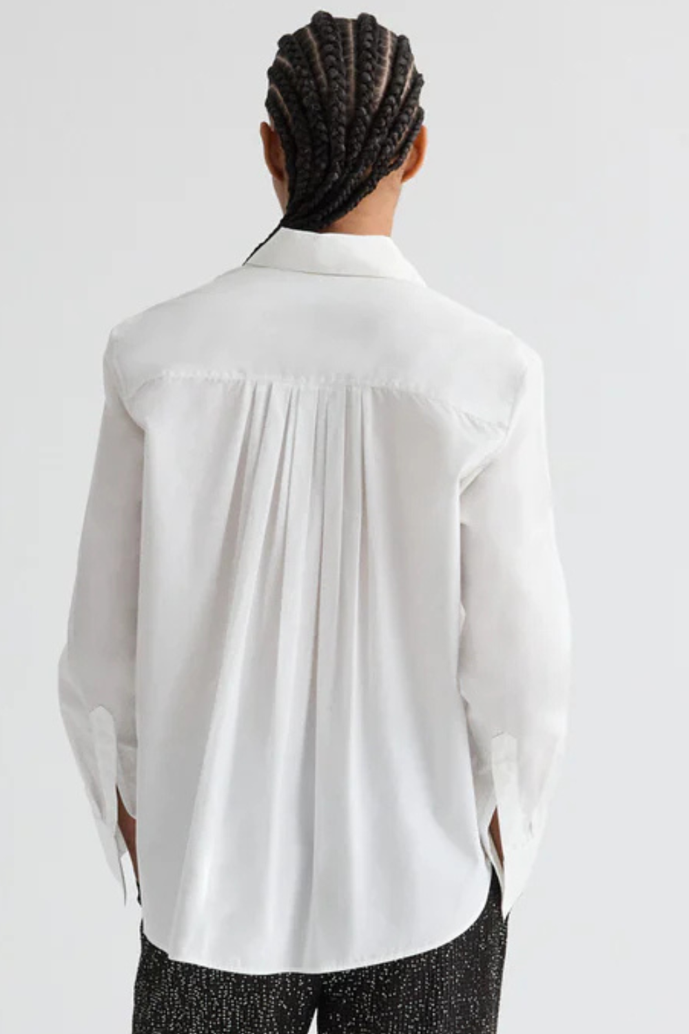 Model wearing TWP Possetti Blouse rear view