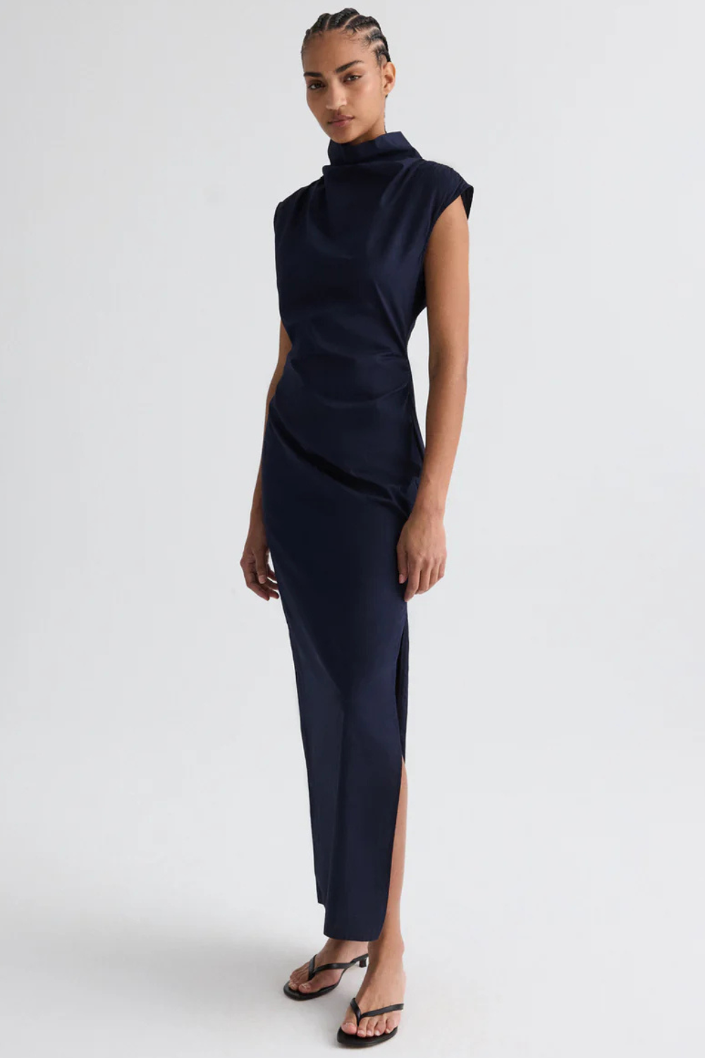 Model wearing TWP Gathered Thoughts Dress front view