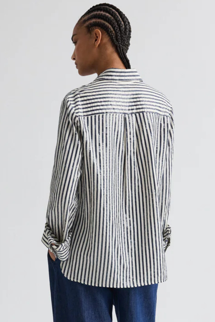 Model wearing TWP Next Morning Shirt rear view